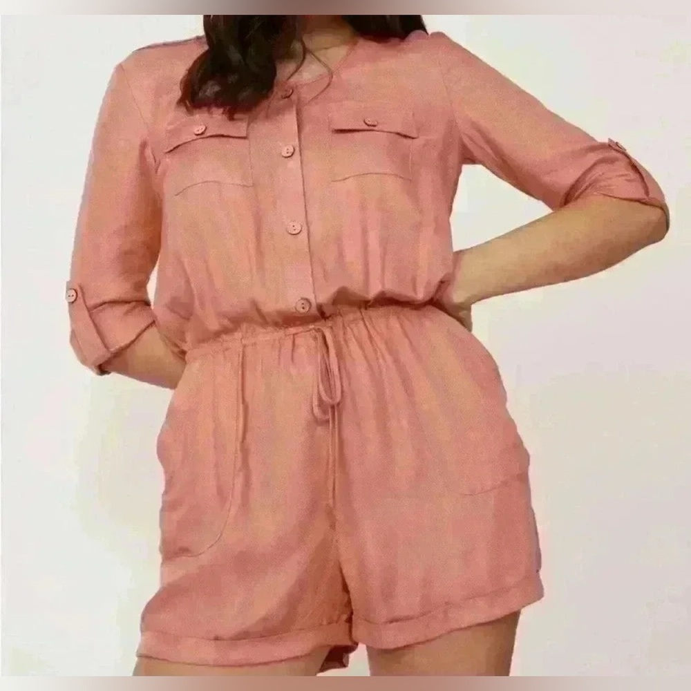 LA VIE EN ROSE Blush/Pale Coral Collared Jumpsuit with Rolled Sleeves - Picture 1 of 10
